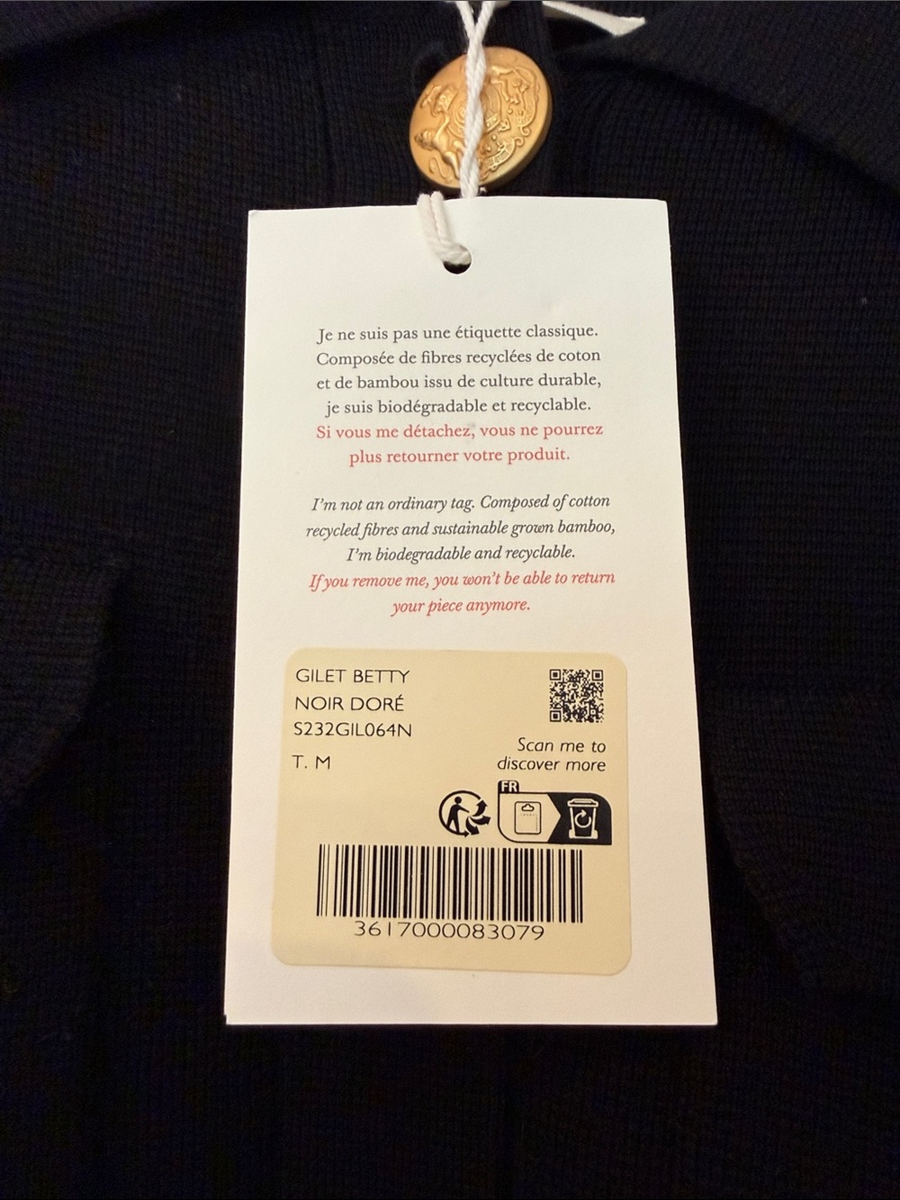 NWT Sezane Betty Cardigan - Black with Gold Buttons - Picture 4 of 6